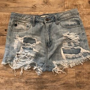 KanCan Distressed Jean High-Rise Shorts